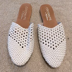 Woven leather mules